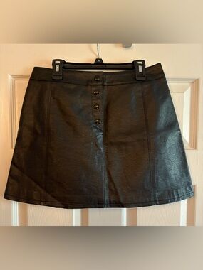 H&M Black Faux Leather Snap Button Mini Skirt